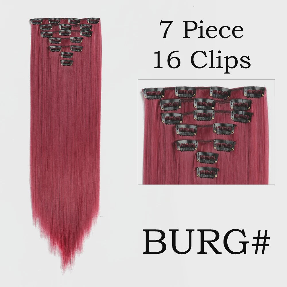 24 Inch Clip-in Haarverlenging - 7 Delig Set met 16 Clips - Synthetisch Recht Haar (Blond & Zwart)