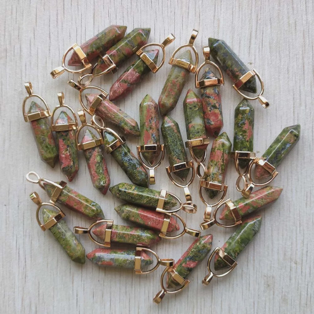Natuurlijke Groene Aventurijn Kristal Pilaren Hangers - 24 Stuks Set voor Sieraden Maken