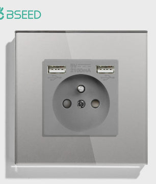 BSEED Wandcontactdoos met Dubbele USB & Type-C Poorten - Stijlvol Glazen Frame