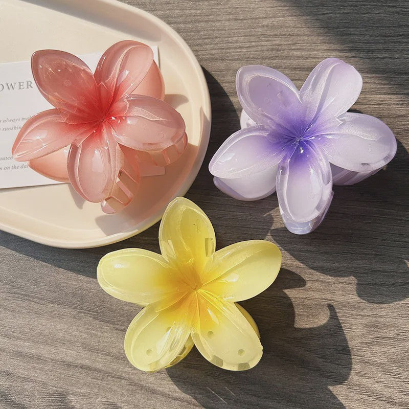 3x Grote Boho Bloemen Haarclips Acryl - Gradient Kleuren & Hawaii Stijl Haaraccessoires voor Dames