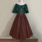 Middeleeuwse Retro Jurk met Contrastkleuren en Off-Shoulder Halslijn