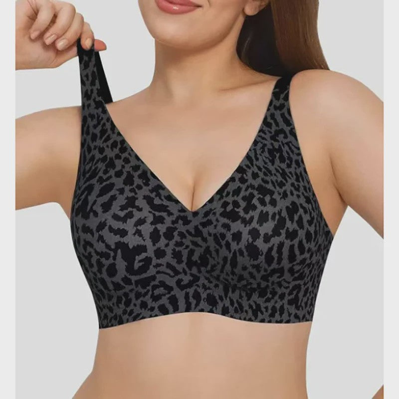 Seamless Beugelvrije BH met Luipaardprint - Diepe V-hals & Push-up Effect