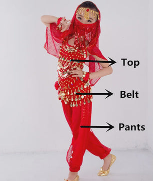 Kind Buikdans Kostuum Set: Broek, Sluier & Accessoires (2-8 Delig)