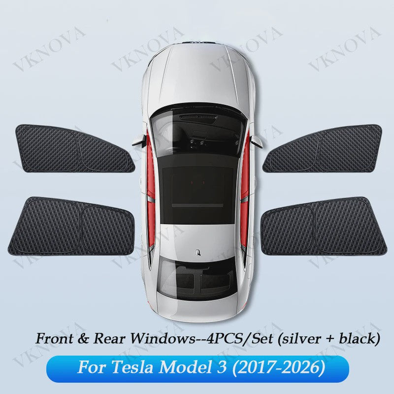 Set Zonneschermen voor Tesla Model 3/Y (2017-2025) - Privacy & UV Bescherming