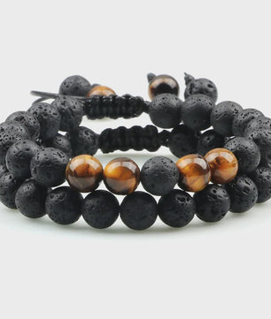 Verstelbare Lava Kralen & Tijgeroog Armband - Yoga & Helende Sieraden voor Hem en Haar