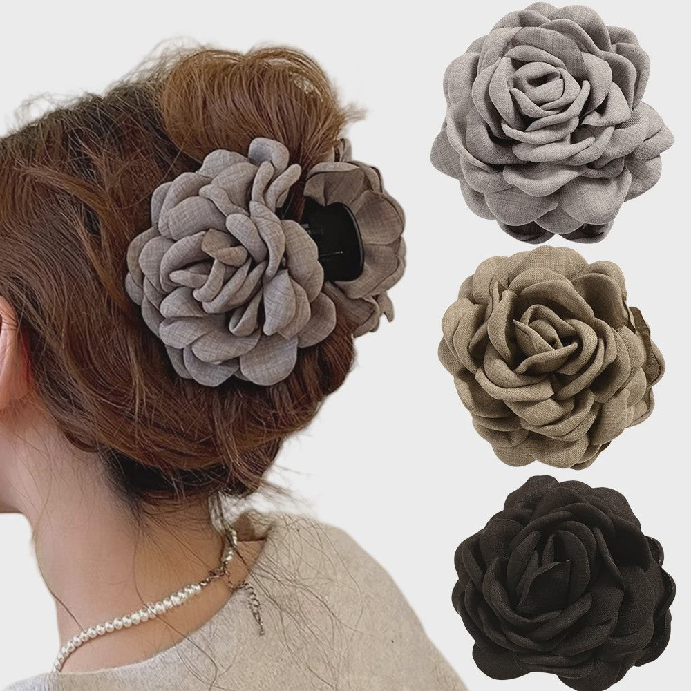 Bloem Haarclip Dames - Katoen Stof Rozen Klip - Medium Maat - Koreaanse Stijl Haarsieraad