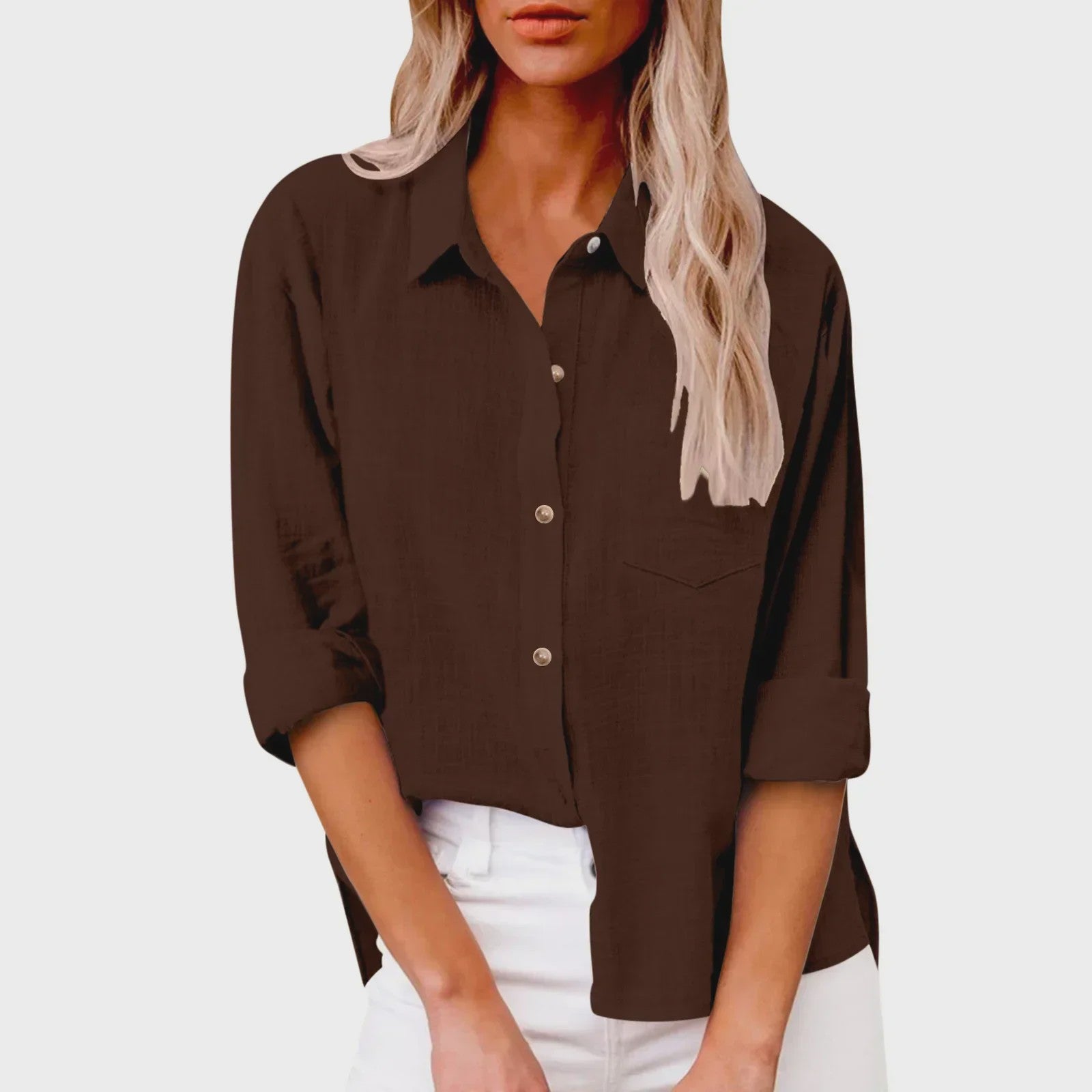 Dames Blouse met Lange Mouwen - Katoen Linnen Look