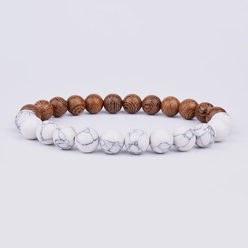 Natuursteen Armband Heren Dames - Lava & Hout Kralen 8mm