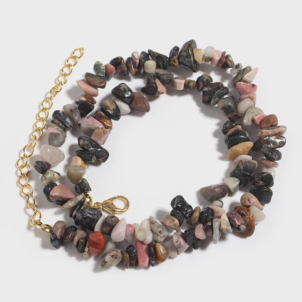 Unieke Natuursteen Choker Ketting - Onregelmatige Kristal & Aquamarijn Chips