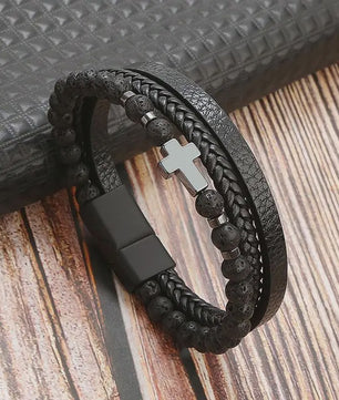 Stijlvolle Heren Armband van Gevlochten Leer - Multi-layer Fashion Accessoire