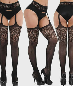 Ultra Dunne Kant Kousen tot Boven de Knie voor Plus Size Dames - Zwart & Wit