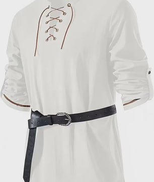 Heren Middeleeuwse Tuniek met Vetersluiting - Renaissance, Viking & Piraat Kostuum Shirt