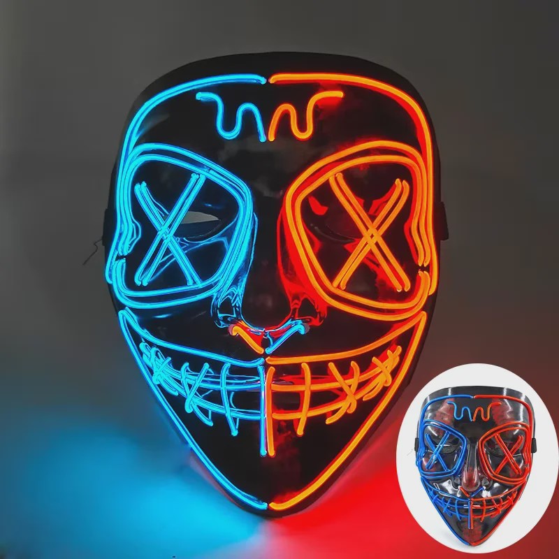 Verlicht LED Neon Purge Masker met Fiber Optic Handschoenen - Halloween & Feest