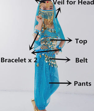Kind Buikdans Kostuum Set: Broek, Sluier & Accessoires (2-8 Delig)