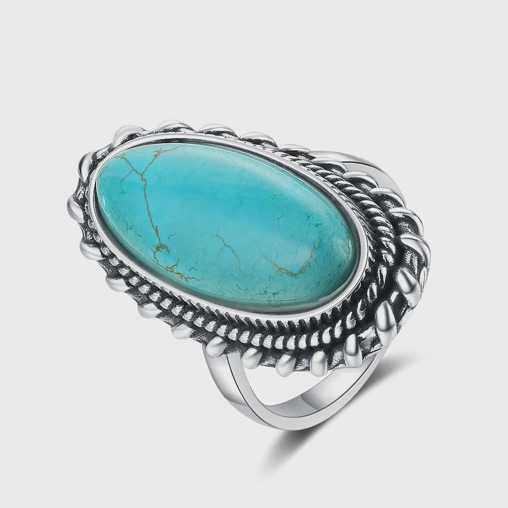 S925 Zilveren Ring met Ovaal Natuurlijke Turkoois - Fijne Sieraden voor Dames en Heren