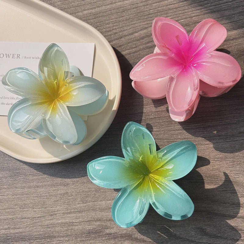 3x Grote Boho Bloemen Haarclips Acryl - Gradient Kleuren & Hawaii Stijl Haaraccessoires voor Dames