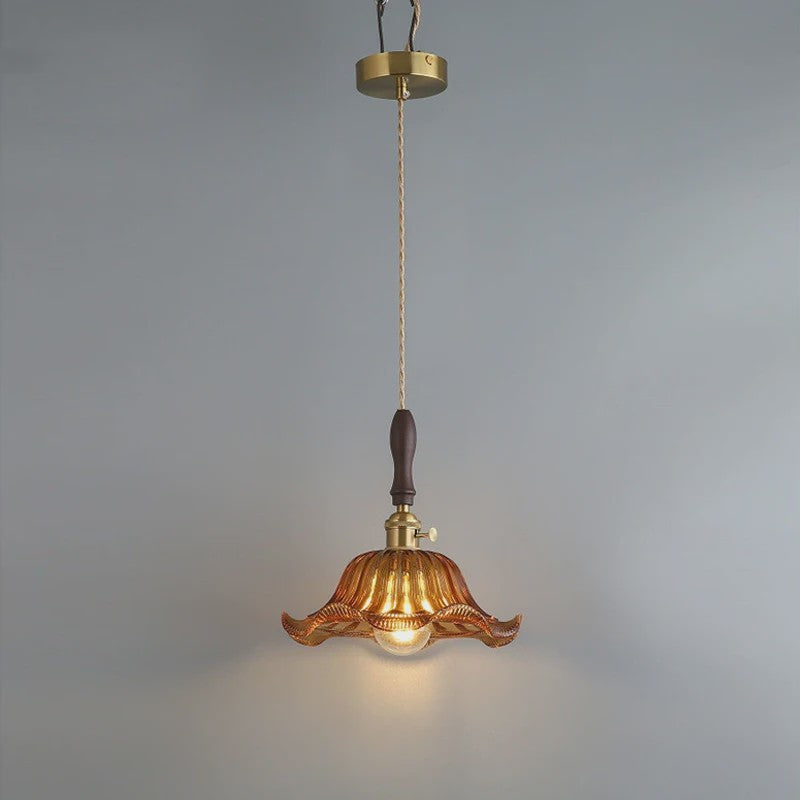 Vintage Groene Glazen Hanglamp - Nordic Stijl, Koperen Accent