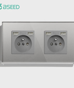 BSEED Wandcontactdoos met Dubbele USB & Type-C Poorten - Stijlvol Glazen Frame