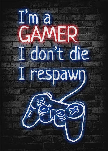 Gaming Neon Canvas Poster: Eat Sleep Game Repeat - Decoratie voor Gamer Kamer