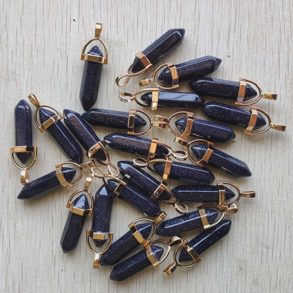 Natuurlijke Groene Aventurijn Kristal Pilaren Hangers - 24 Stuks Set voor Sieraden Maken