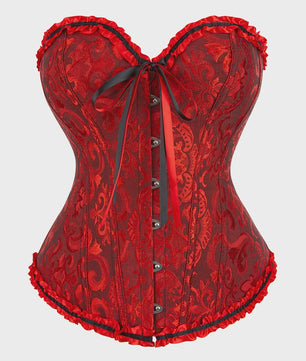 Victoriaans Jacquard Corset Top met Kant en Bloemenprint - Sexy Bustier voor Dames