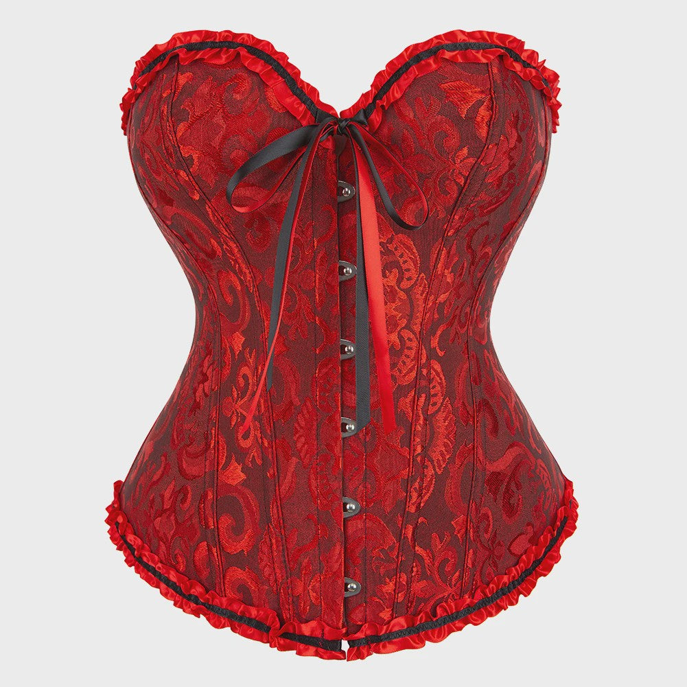 Victoriaans Jacquard Corset Top met Kant en Bloemenprint - Sexy Bustier voor Dames