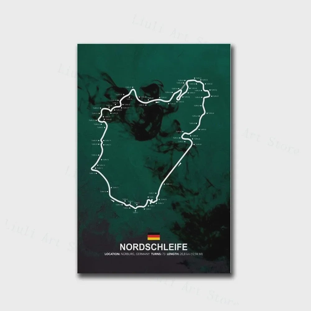 Formule 1 Circuit Poster Canvas - F1 Race Track Kunst Print voor Woonkamer Decoratie