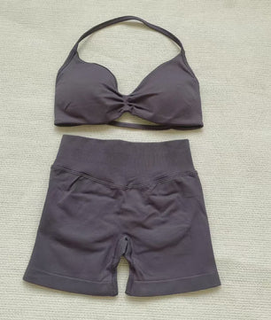 Naadloze Yogaset Dames: Sportbeha met Halternek & High Waist Shorts