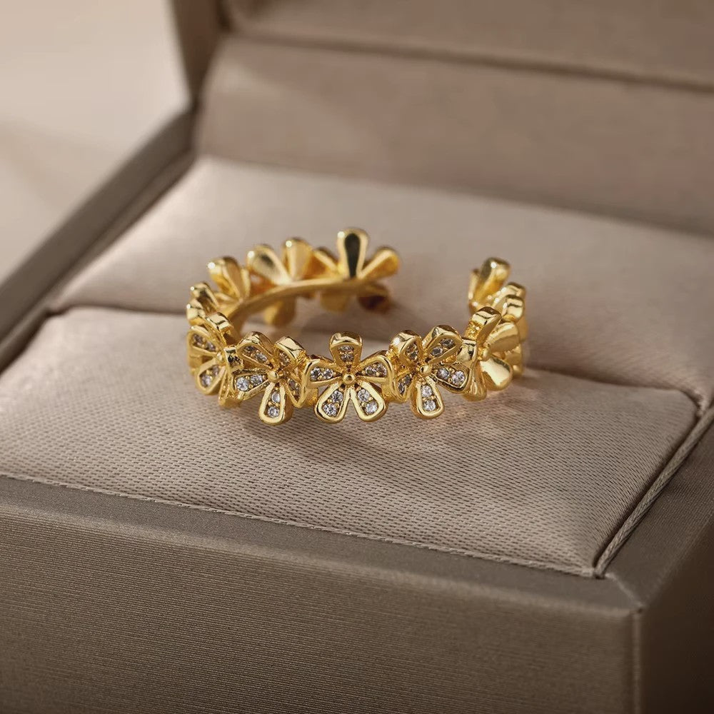 Luxe Gouden Ringen Set: Zirkonia & Boze Oog Design - Verstelbaar & Trendy