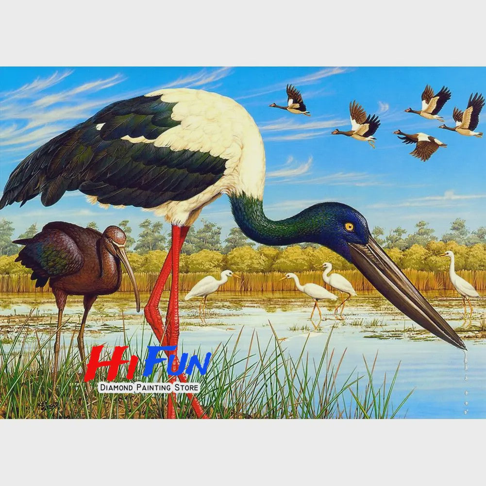 Diamond Painting Ooievaar Kustvogel - Volledige Ronde Diamanten Borduurkit voor Muurkunst
