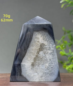 Zwarte Agaat Kristal Geode Obelisk - Natuurlijke Decoratie & Meditatie Steen