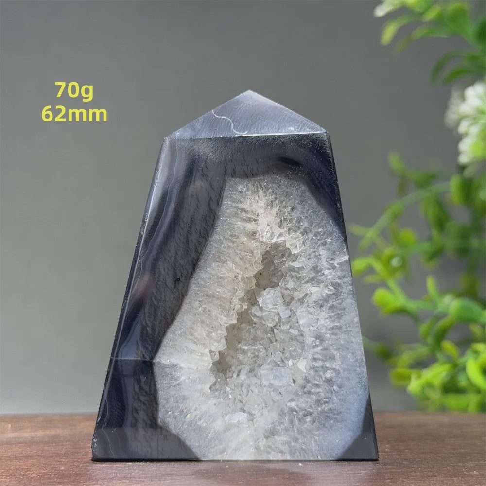 Zwarte Agaat Kristal Geode Obelisk - Natuurlijke Decoratie & Meditatie Steen