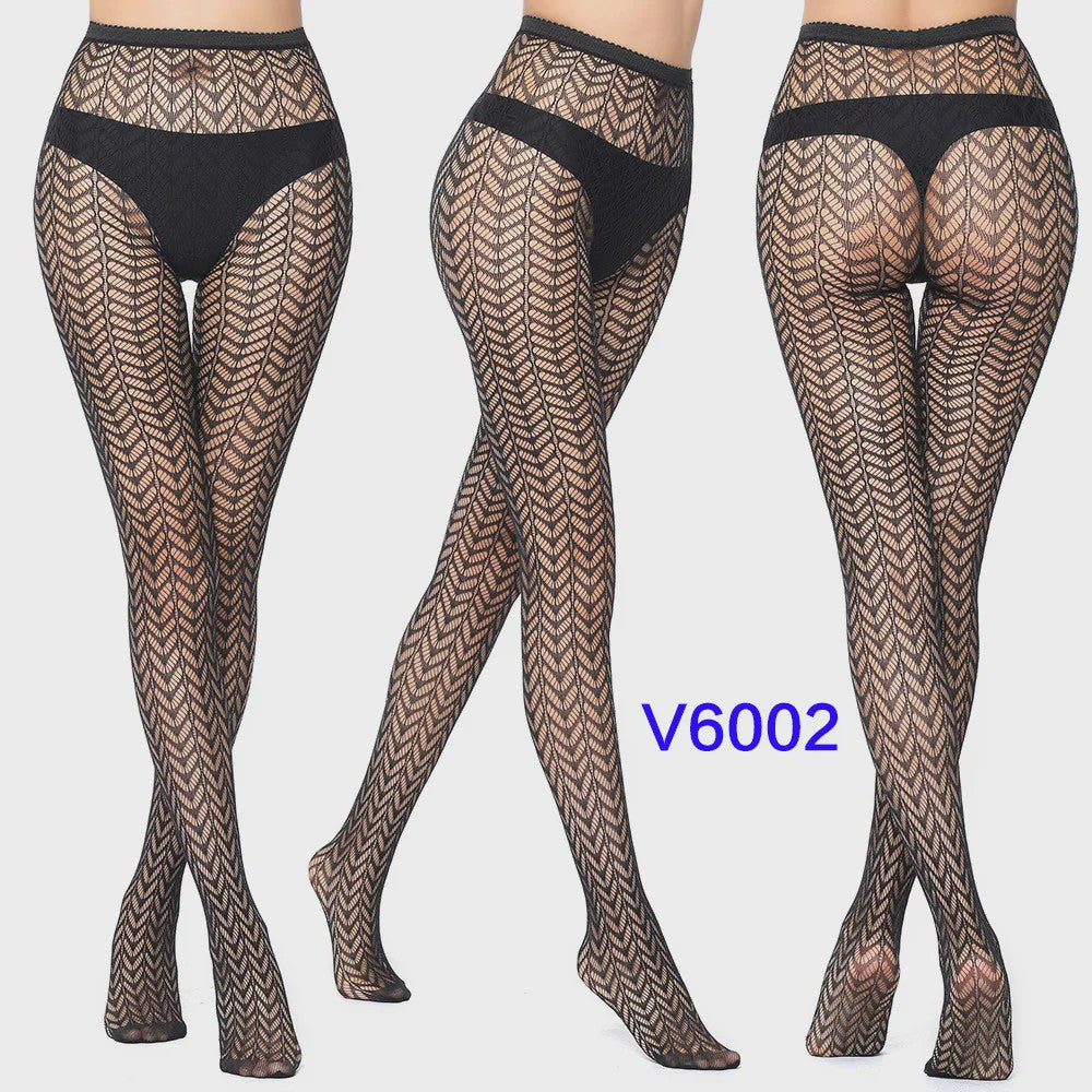 Dames Visnet Panty's met Jacquard Weefsel - Gothic Kant & Spider Net Stijl