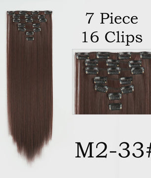 24 Inch Clip-in Haarverlenging - 7 Delig Set met 16 Clips - Synthetisch Recht Haar (Blond & Zwart)