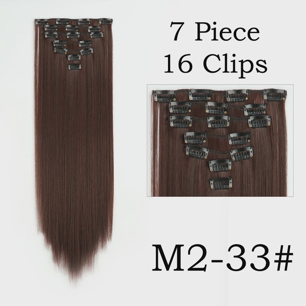 24 Inch Clip-in Haarverlenging - 7 Delig Set met 16 Clips - Synthetisch Recht Haar (Blond & Zwart)