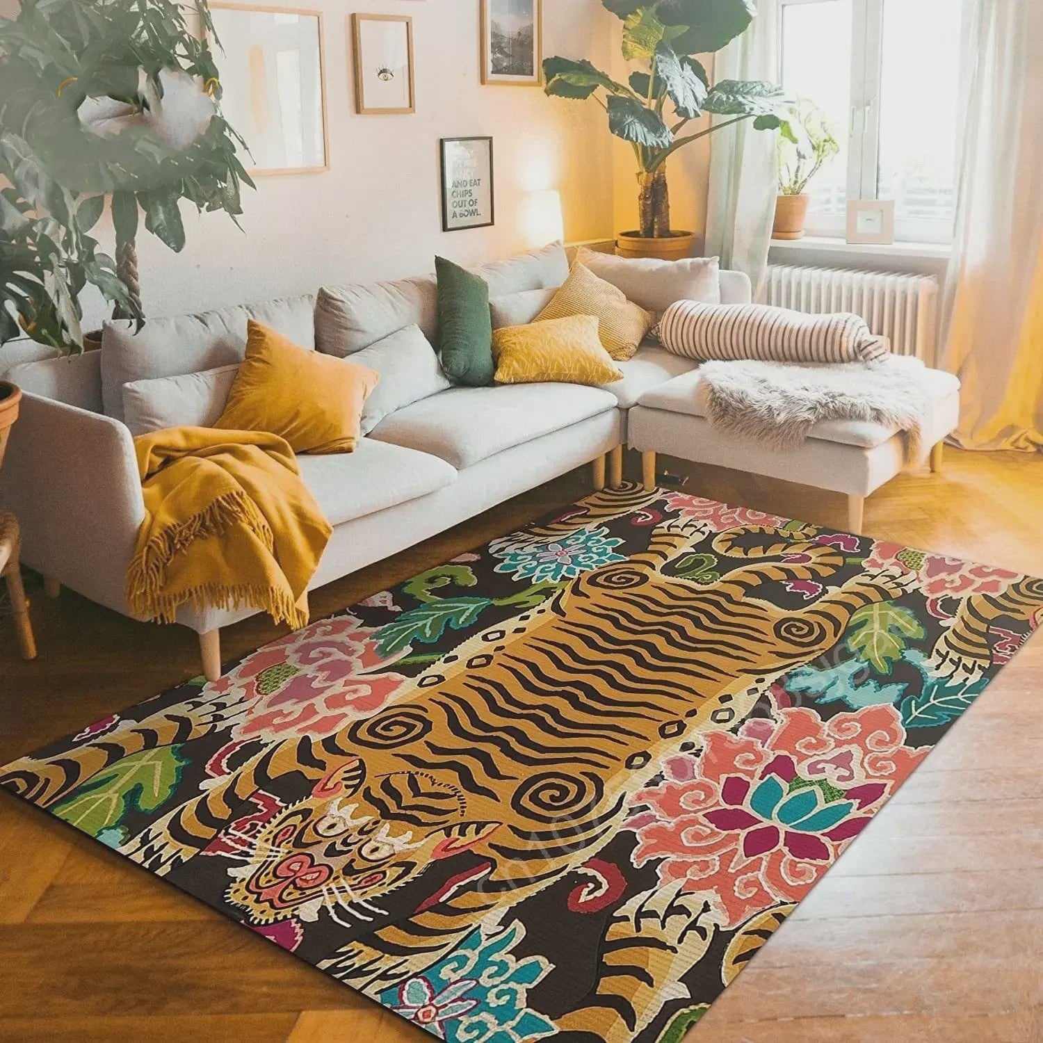 Bohemian Tibetaanse Tijger Vloerkleed - Antislip Decoratief Kleed voor Woonkamer & Slaapkamer