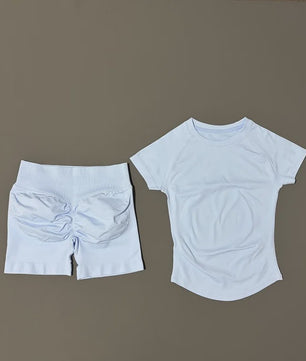 Seamless Sportset Dames: Yoga Top met Korte Mouw & Fitness Shorts