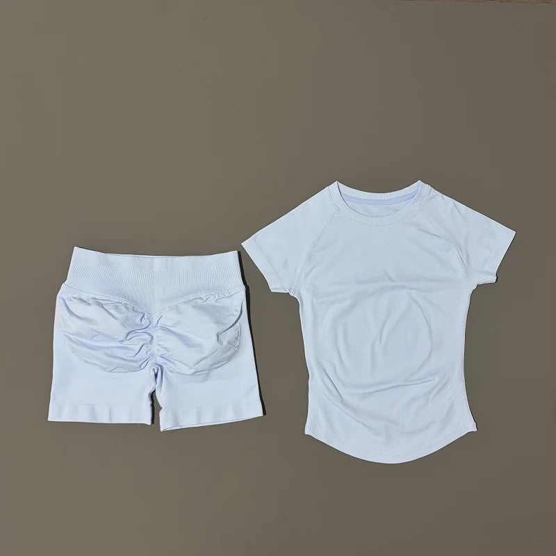 Seamless Sportset Dames: Yoga Top met Korte Mouw & Fitness Shorts