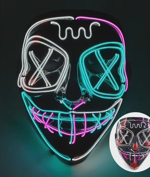 Verlicht LED Neon Purge Masker met Fiber Optic Handschoenen - Halloween & Feest