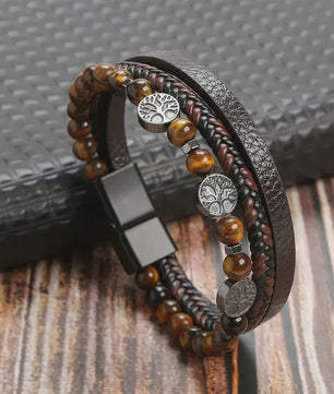 Stijlvolle Heren Armband van Gevlochten Leer - Multi-layer Fashion Accessoire