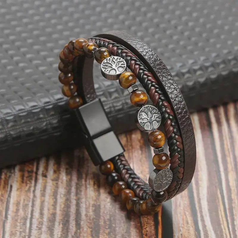 Stijlvolle Heren Armband van Gevlochten Leer - Multi-layer Fashion Accessoire