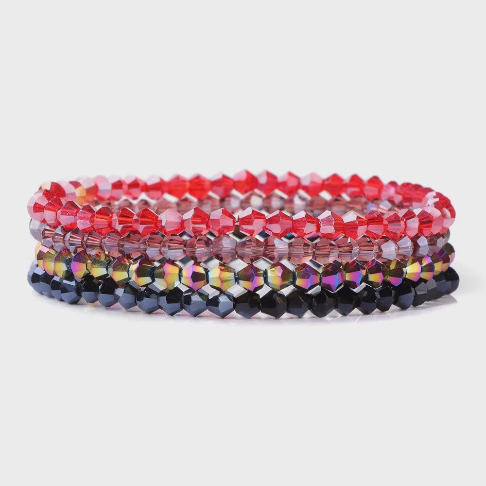Set van 4 Kristallen Kralen Armbanden - Kleurrijk & Elegant
