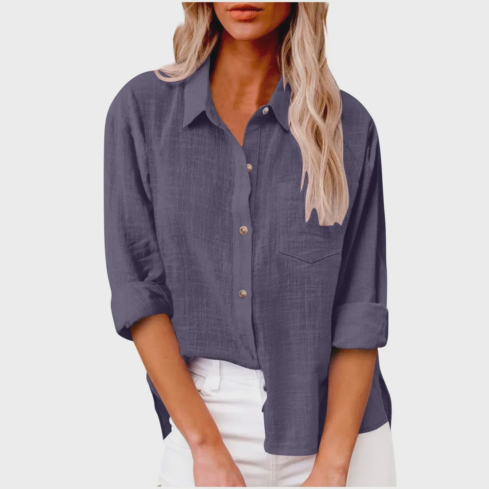 Dames Blouse met Lange Mouwen - Katoen Linnen Look