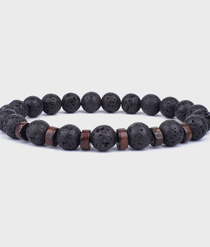 Natuursteen Armband Heren Dames - Lava & Hout Kralen 8mm