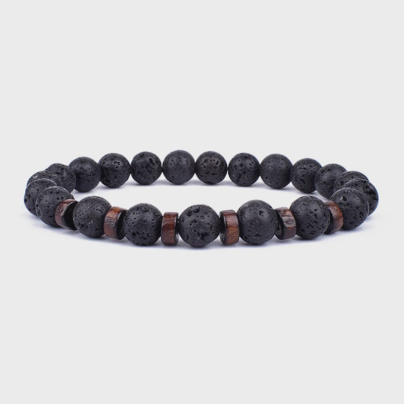 Natuursteen Armband Heren Dames - Lava & Hout Kralen 8mm