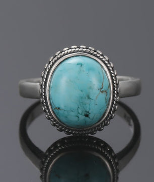 S925 Zilveren Ring met Ovaal Natuurlijke Turkoois - Fijne Sieraden voor Dames en Heren