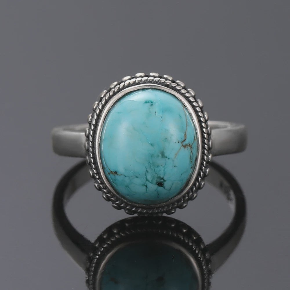 S925 Zilveren Ring met Ovaal Natuurlijke Turkoois - Fijne Sieraden voor Dames en Heren