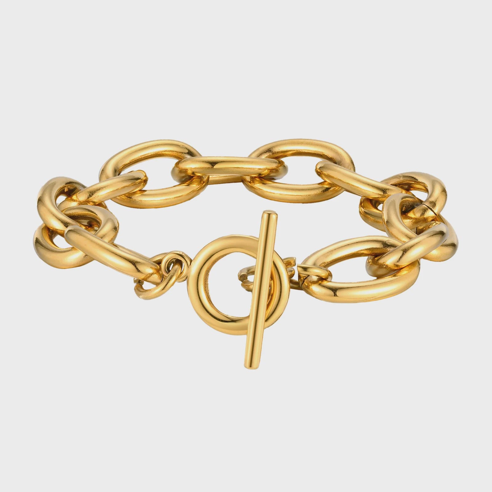 Gouden Chunky Schakelarmband met OT Sluiting - Roestvrij Staal, Aanslagvrij