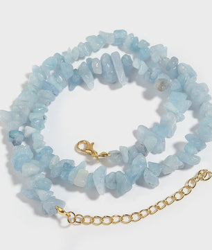 Unieke Natuursteen Choker Ketting - Onregelmatige Kristal & Aquamarijn Chips