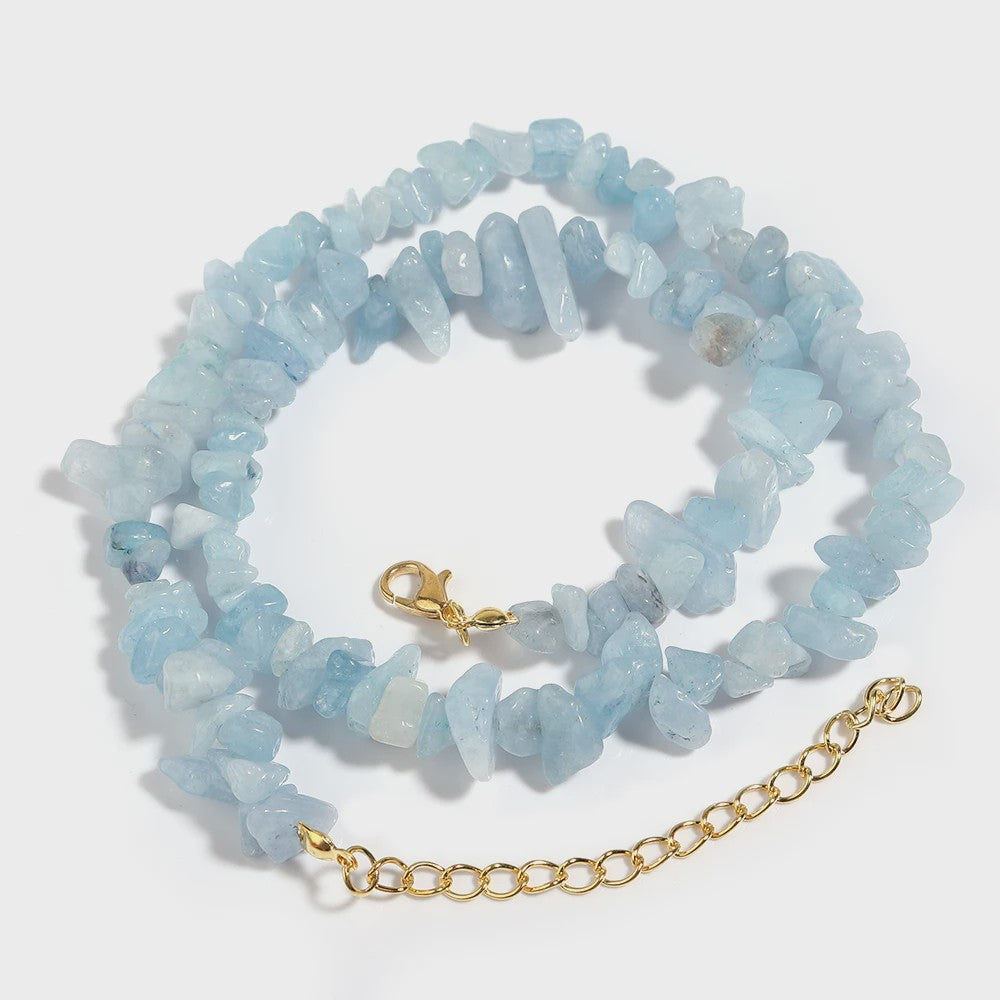 Unieke Natuursteen Choker Ketting - Onregelmatige Kristal & Aquamarijn Chips